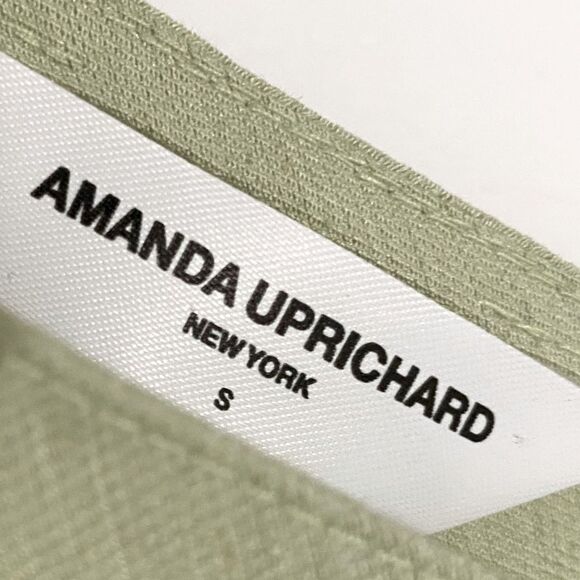 AMANDA UPRICHARD Dress Linen Sabal Midi V Neck A-Line Sleeveless Green S - Picture 6 of 9